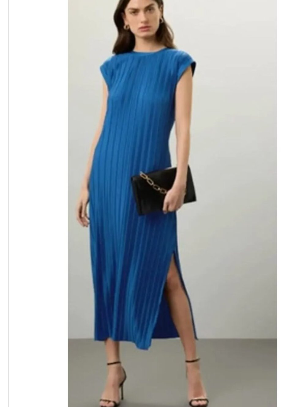 Atlein Plisse Dress Sleeveless Tie Neck Midi Navy S